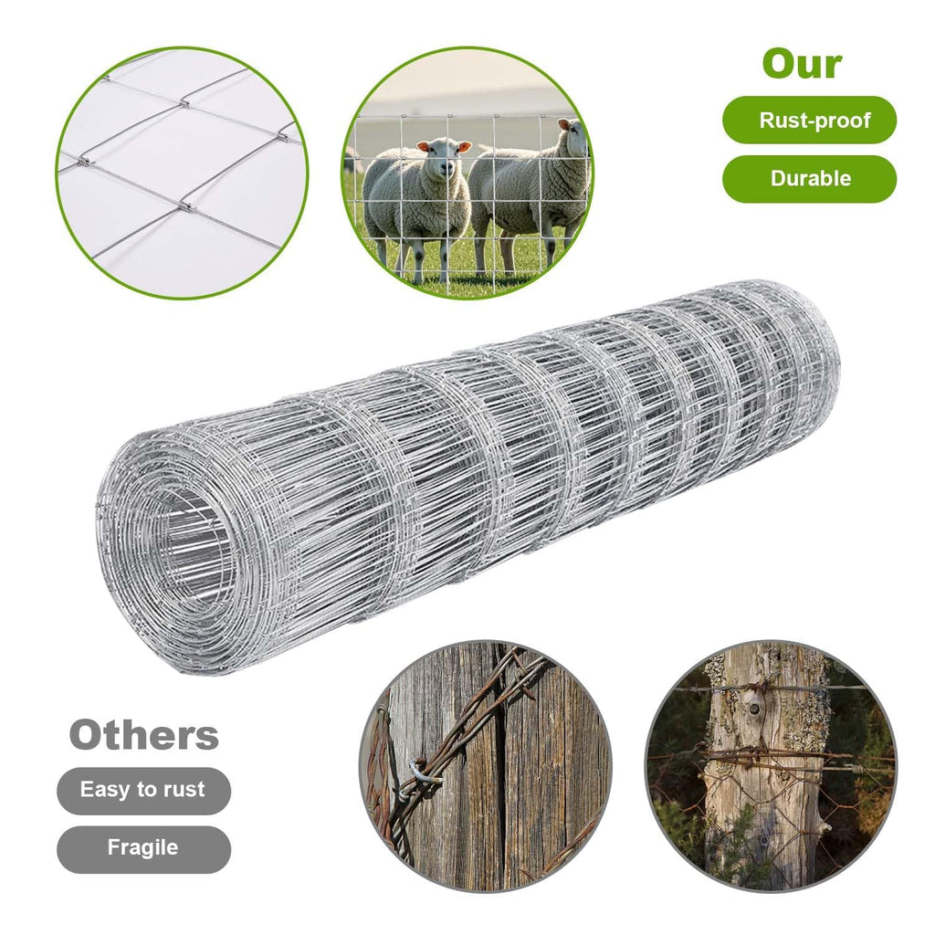 GARVEE 5'x164' Heavy Duty Galvanized Wire Mesh - 14-Gauge Steel Fence for Pasture/Stable/Yard Enclosure (Farm Fencing)