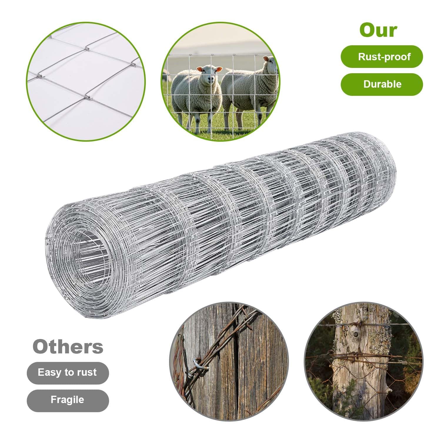 GARVEE 4'x164' Heavy Duty Galvanized Wire Mesh - 14-Gauge Steel Fence for Pasture/Stable/Yard Enclosure (Farm Fencing)