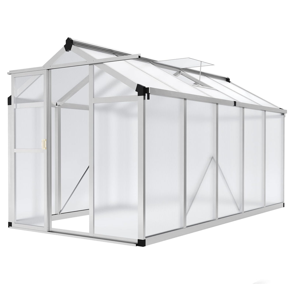 Garvee 6'x10' Small Walk-in Greenhouse – Vented Roof, Adjustable Vent, Windproof Aluminum Frame, Lockable Door, Sliver