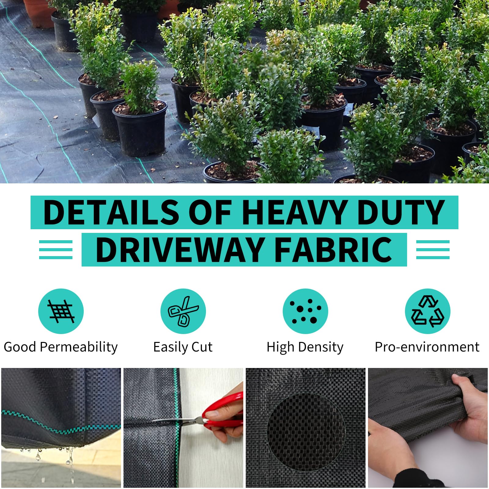 Garvee 3 ft × 600 ft Weed Barrier Landscape Fabric, 3.2 oz Woven Polypropylene Ground Cover with Green Guide Lines for Garden, Flower Beds & Gravel