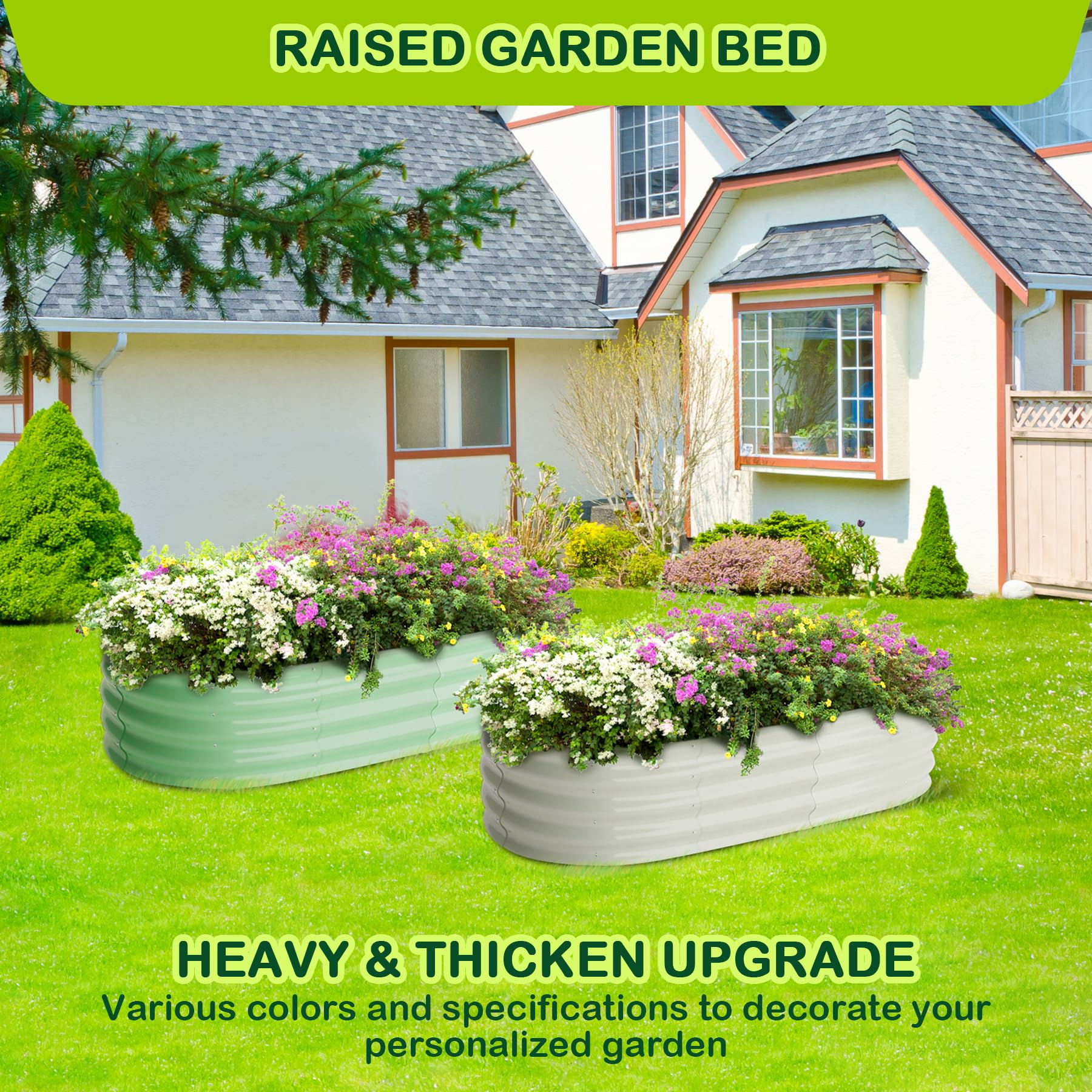 Garvee Oval Raised Garden Bed 4.5x2x1.5 FT Galvanized Metal with Open-Ended Base, Tool-Free Assembly, Rubber-Edge, Stable Structure for Outdoor Planting