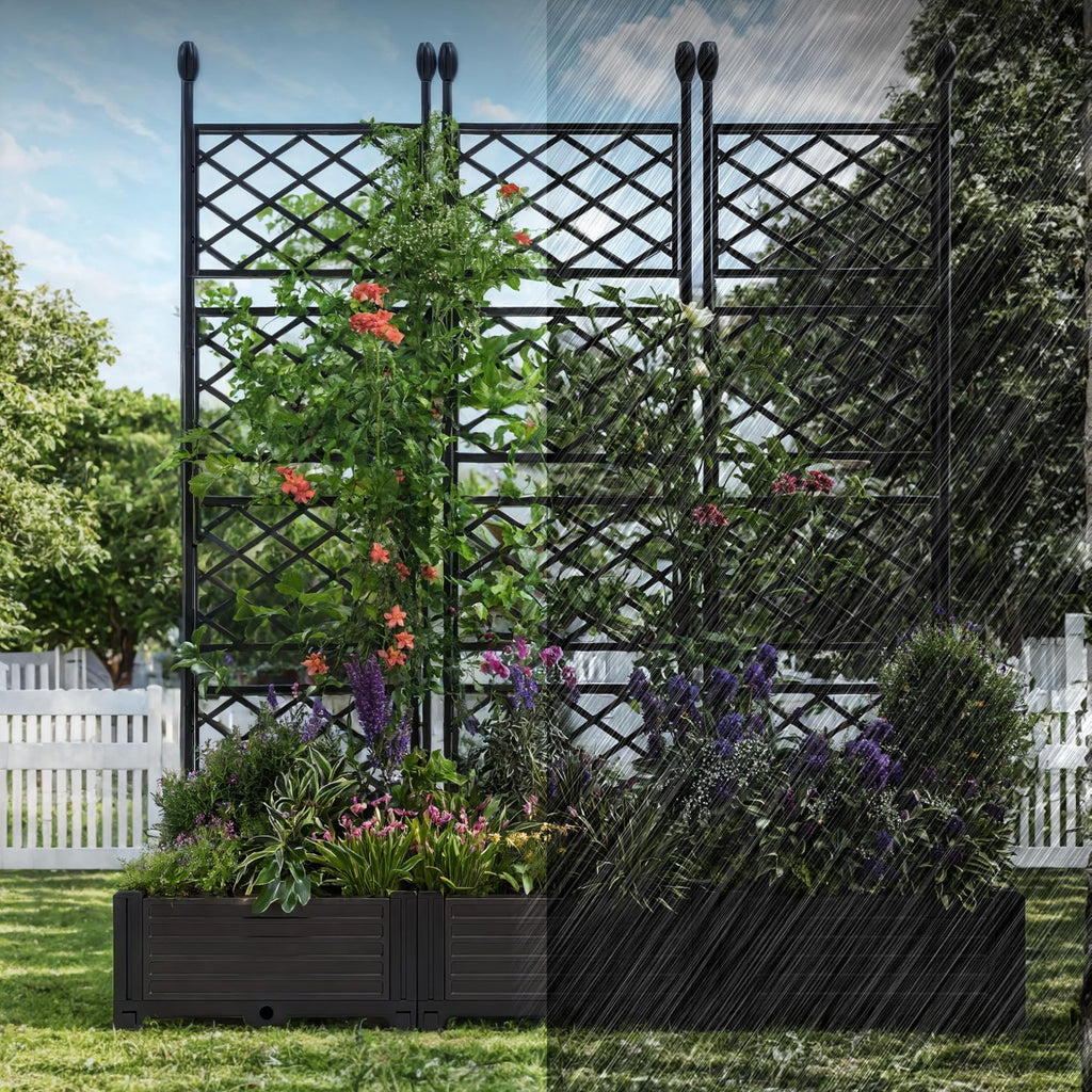 Garvee 3 PCS Raised Garden Bed with Trellis, 48" x 63" Plastic Planter Box for Climbing Plants, Outdoor Vertical Garden with Privacy Screen for Patio, Balcony, Backyard – Sturdy & Lightweight