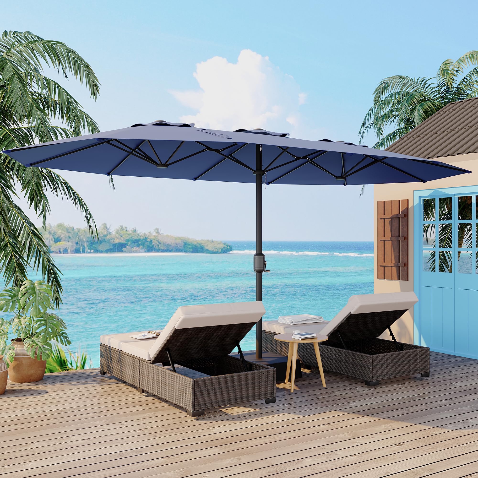 Garvee 15ft Double-Sided Rectangular Pool Umbrella with Base – 133 sq.ft Shade, Manual Crank, 180G Polyester, Rust-Resistant Steel for Patio & Poolside