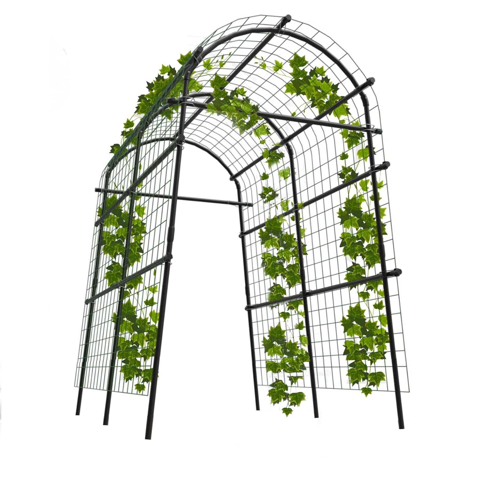 Garvee 7.5FT Garden Arch Trellis with Netting, Adjustable Metal Plant Support for Climbing Vines, Roses, Cucumbers & Raised Beds, Black