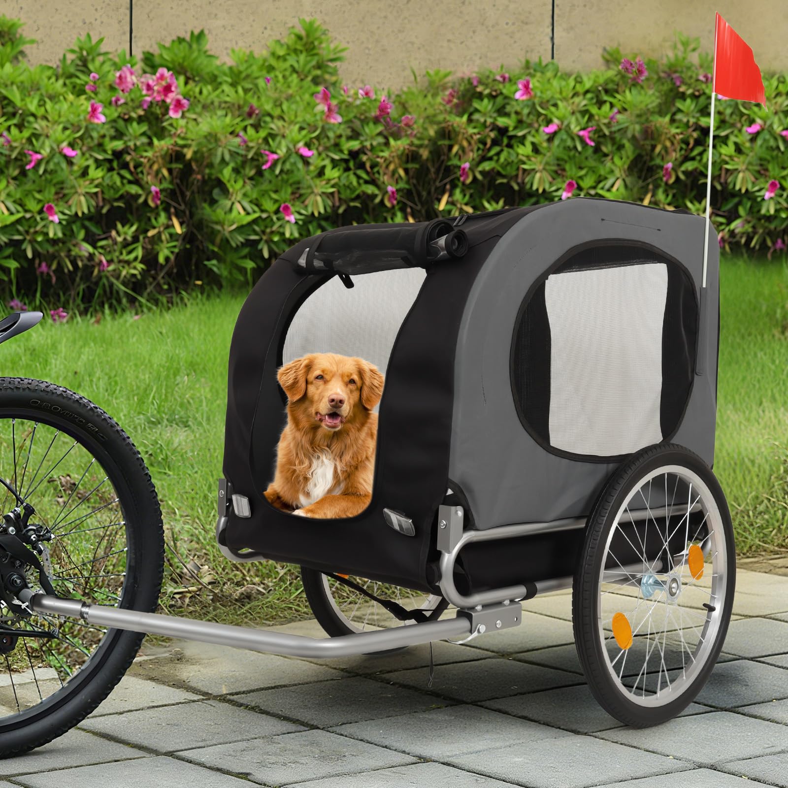 Garvee Dog Bike Trailer, Dog Trailer for Bicycle E-bike, Cargo Cycle Trailers with Coupler, Quick-Release Wheels, Supports up to 88LBS, Easy Folding Bike Carrier for Small/Medium Pets, Grey