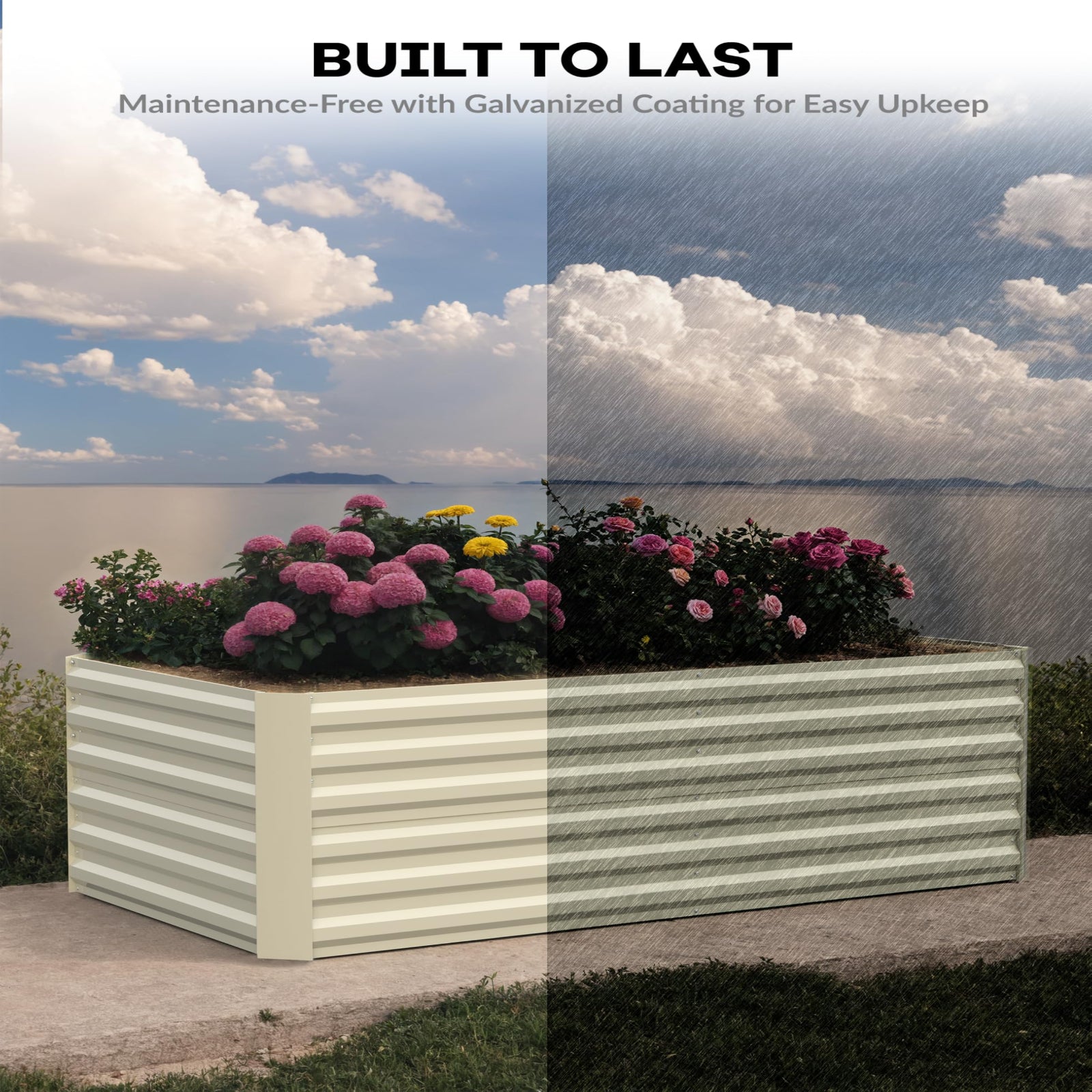 Garvee 6' × 3' × 2' Galvanized Raised Garden Bed, 24" Tall 0.5 mm Steel Planter with Open Bottom & X-Brace, Beige