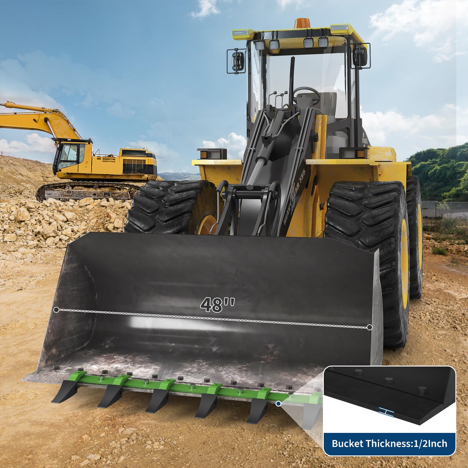 Garvee 48" Steel Bucket Tooth Bar for Tractor Loader, 4,560 Lbs Load Capacity, Removable Teeth, Powder Coated, Fits Cutting Edges ≤1/2",  Effortless Installation, Excavation Use