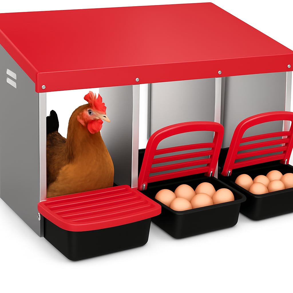 Garvee Chicken Nesting Box 3-Compartment Metal Rollout Egg Collection Galvanized Steel Durable Ventilated Easy Setup for Chicken Coop
