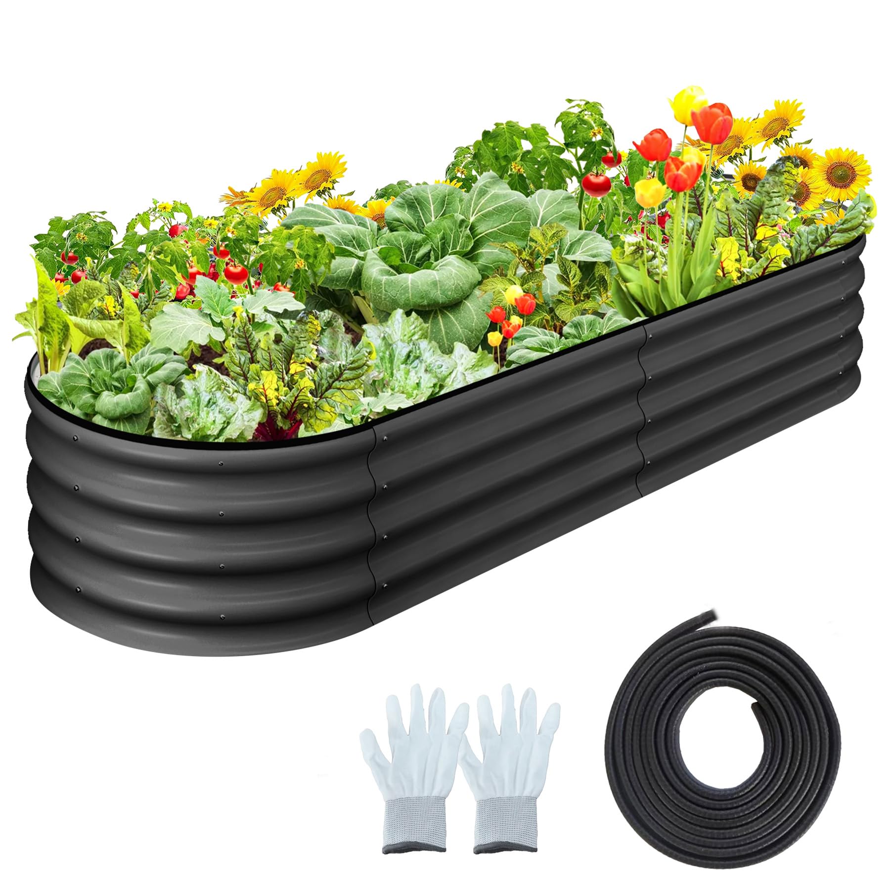Garvee Oval Raised Garden Bed 4.5x2x1.5 FT Galvanized Metal, Tool-Free Assembly, Anti-Rust Double Layer, Open Bottom Drainage, Gray for Outdoor Gardening