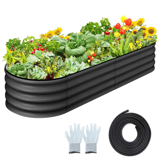 Garvee Oval Raised Garden Bed 4.5x2x1.5 FT Galvanized Metal, Tool-Free Assembly, Anti-Rust Double Layer, Open Bottom Drainage, Gray for Outdoor Gardening