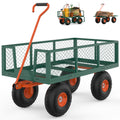 Garvee Steel Garden Cart Utility Wagon, 500 LBS Capacity, Folding Design, Removable Sides, 10 Inch Tires, Heavy-Duty Steel, Green & Orange, Outdoor Lawn Use