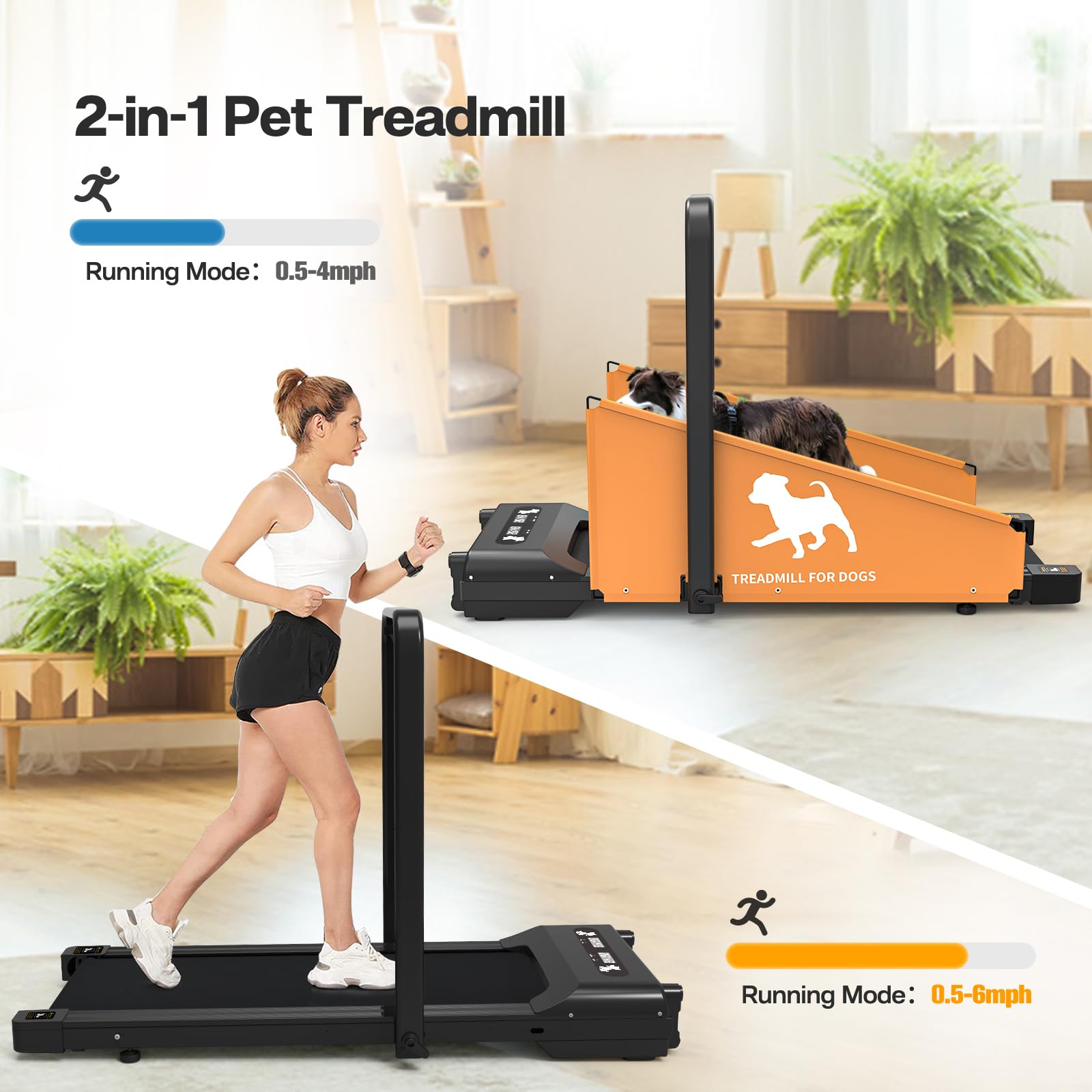 Garvee Dog Treadmill for Small and Medium Dogs, 2.5 Hp Foldable Pet Treadmill for Doggy Running Machine, 2 in 1 Foldable Pet Pacer Treadmill Pad with LED Display for Home Use, Orange