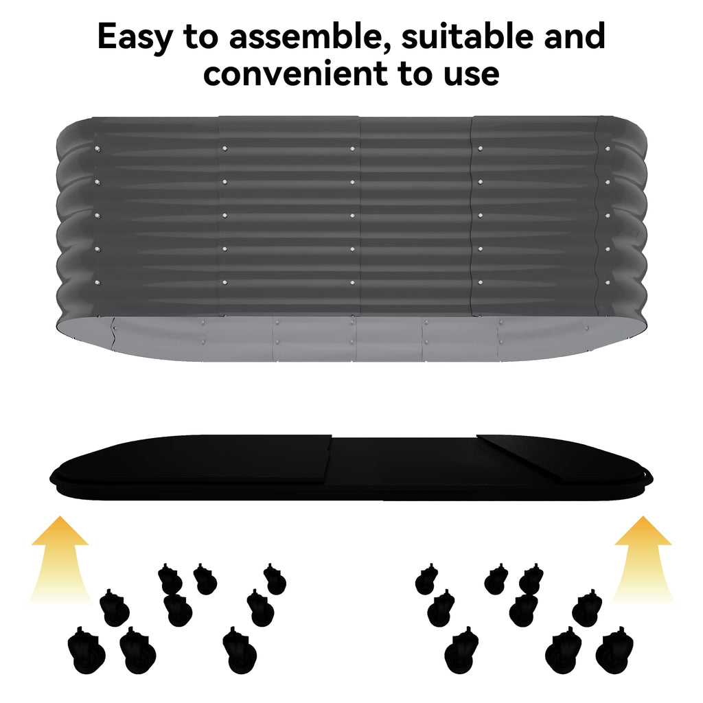 Garvee Mobile Raised Garden Bed with Water Reservoirs, Lock Wheels, Rustproof Galvanized Steel, Wave Panels, Compact Design for Patio & Indoor Herbs