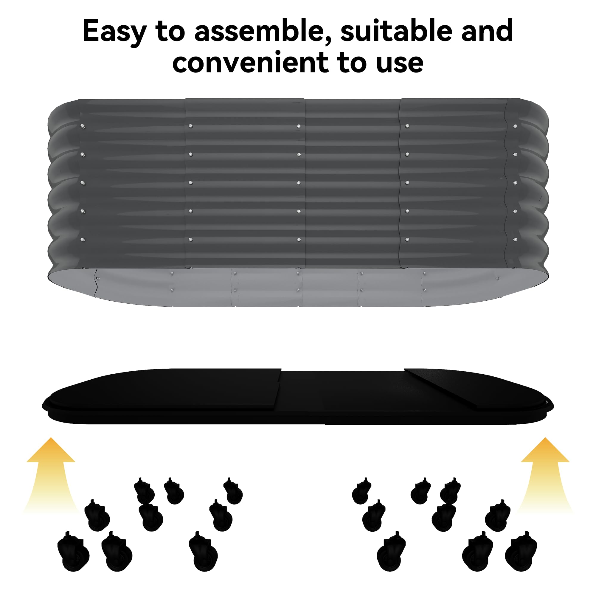 Garvee Mobile Raised Garden Bed with Water Reservoirs, Lock Wheels, Rustproof Galvanized Steel, Wave Panels, Compact Design for Patio & Indoor Herbs