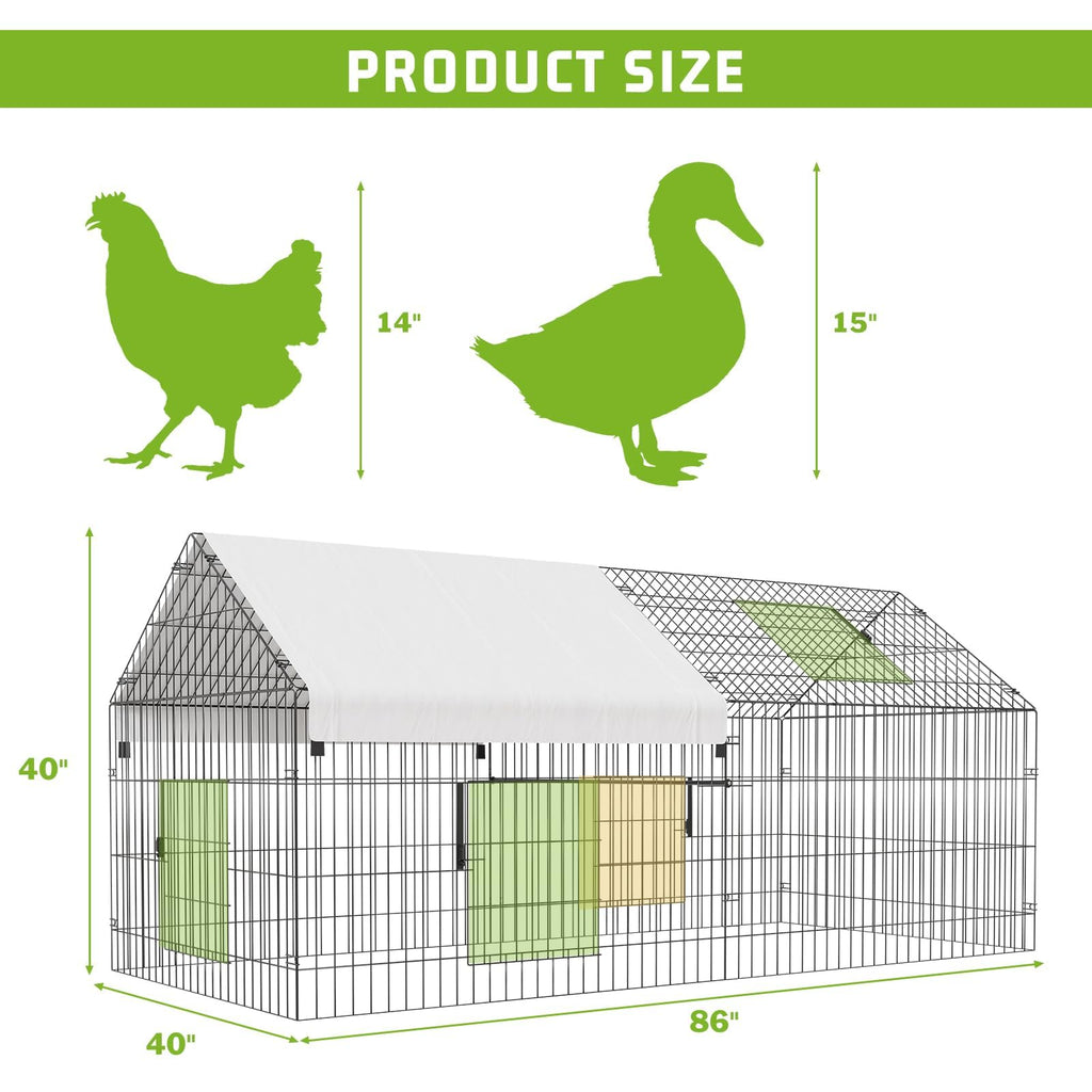 GARVEE 7.1'x3.2'x3.2' Large Walk-in Chicken Coop - Galvanized Steel with Waterproof Cover & Security Lock, Ventilated Outdoor Design