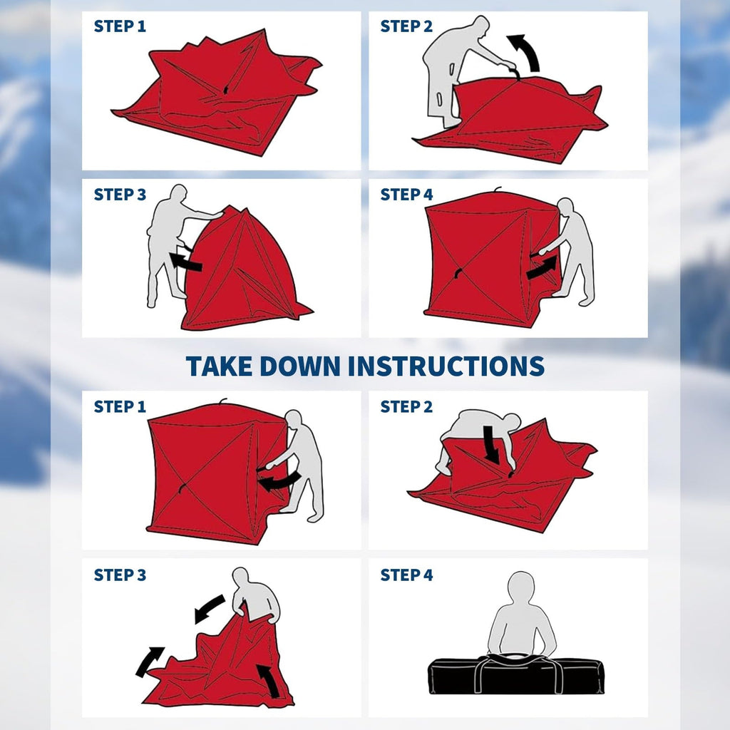 Garvee Insulated Pop-Up Ice Fishing Tent for 5-7 Persons - Portable Spacious Windproof Winter Shelter - Durable 3-Layer, Carry Bag, Zippered Door, Anchors - Red & Black, 141.73×70.8×77.74 Inch | Winter fishing shelter