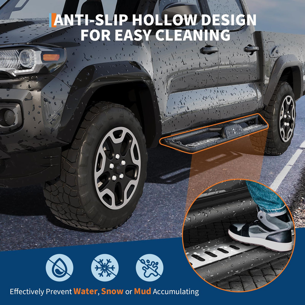 Garvee Side Bars for Toyota Tacoma 2005-2023 Double Cab - 2" Carbon Steel Tri-Tube, 500LBS Load Non-Slip Pads, Bolt-On Install, Rust Resistant - Off-Road Protection