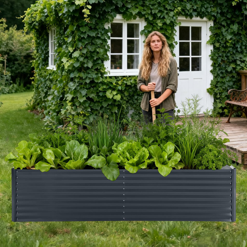 Garvee Galvanized Raised Garden Bed Kit with Cover - Extra Deep Metal Planter, Reinforced Structure, Easy Assembly, Weather-Resistant Steel, Efficient Drainage, Outdoor Vegetable Gardening