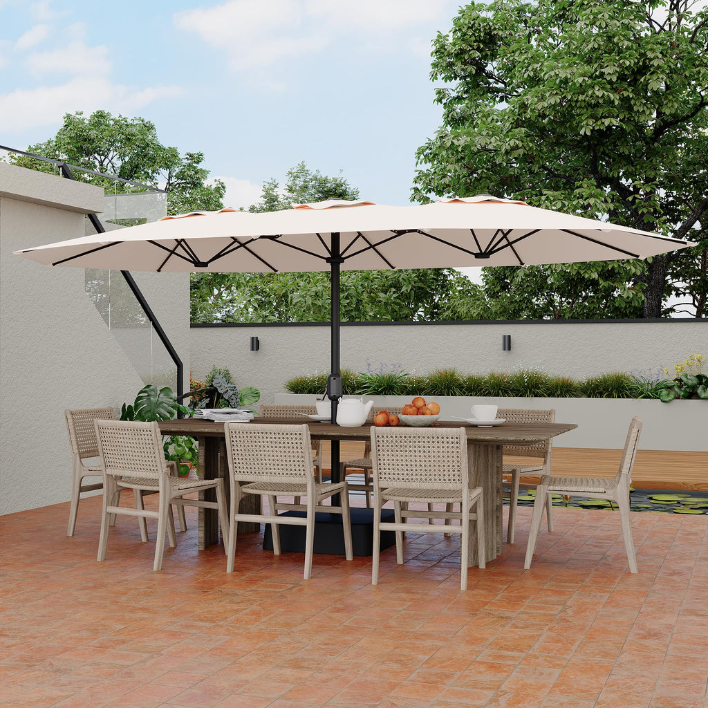 Garvee 15ft Double-Side Rectangular Pool Umbrella with Base - Large 133 sq ft Shade, Manual Crank, 180G Polyester, Rust-Resistant Steel, Safety Buckle - Patio, Poolside, Backyard
