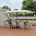 Garvee 15ft Double-Side Rectangular Pool Umbrella with Base - Large 133 sq ft Shade, Manual Crank, 180G Polyester, Rust-Resistant Steel, Safety Buckle - Patio, Poolside, Backyard
