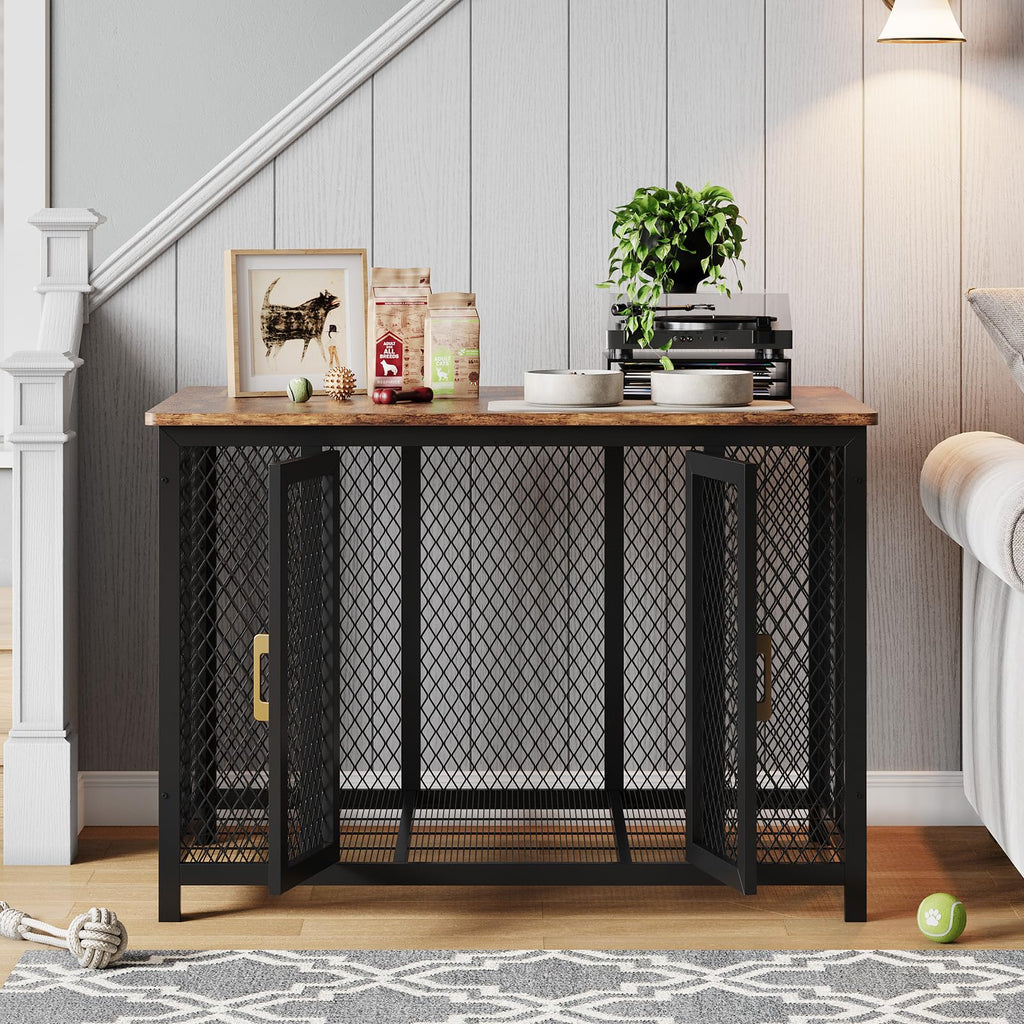 Garvee 48 Inch Large Dog Crate Furniture with Top Access Door, Heavy Duty Dog Crate Wooden Indoor Decorate Pet Cage, Indestructible Pet Dog Kennel for Small, Medium, Large Dogs