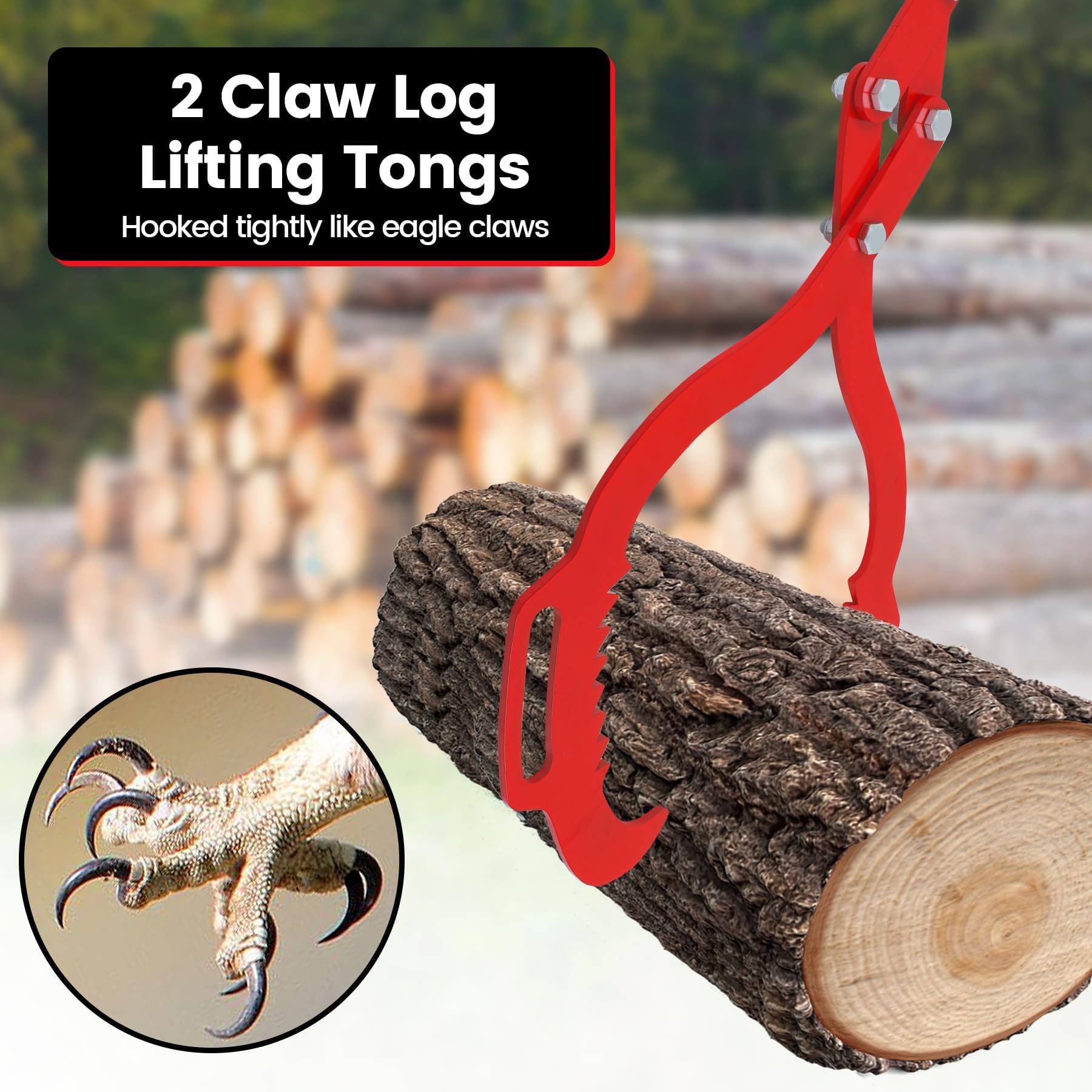 Garvee 18 Inch Log Lifting Tongs Heavy Duty Steel 2200LBS Capacity Serrated Claw Hooks Swivel Handles for Tractors Trucks