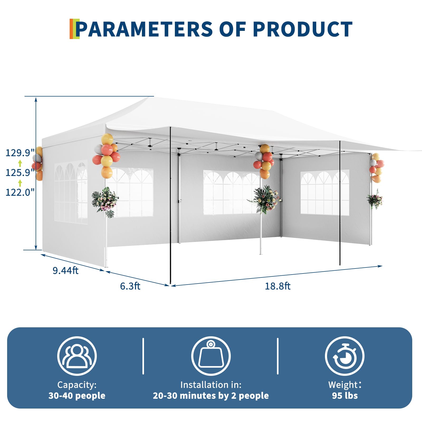 Garvee 10'x20' Heavy Duty Pop Up Canopy Tent - Commercial Waterproof UV50+ Oxford Fabric with Removable Sidewalls & Roller Bag