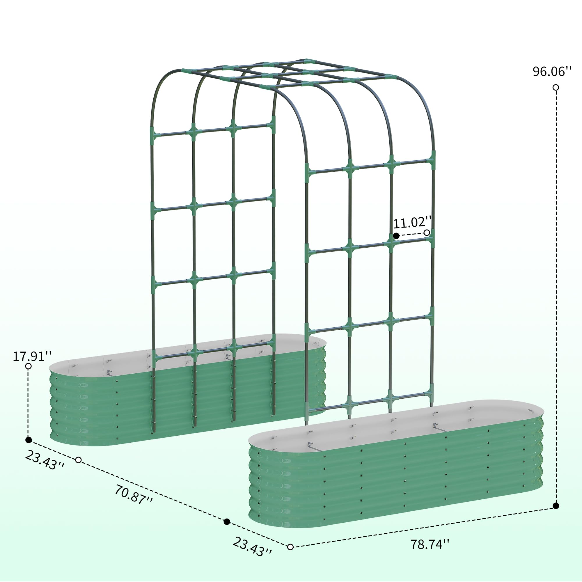 Garvee Galvanized Raised Garden Bed with 96" Vertical Arch Trellis - Rust-Resistant, Expandable Trellis - Steel, Plant Clips, Drainage Netting - Outdoor Garden, Patio, Green