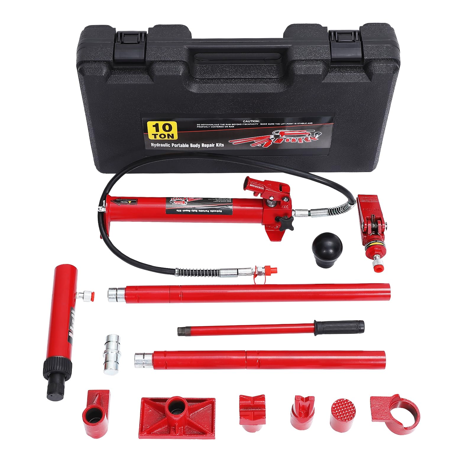 Garvee 10 Ton Porta Power Hydraulic Jack Kit with 4.6 Ft Oil Hose, Heavy Duty & Portable, HDPE Case, Automotive & Farm Use