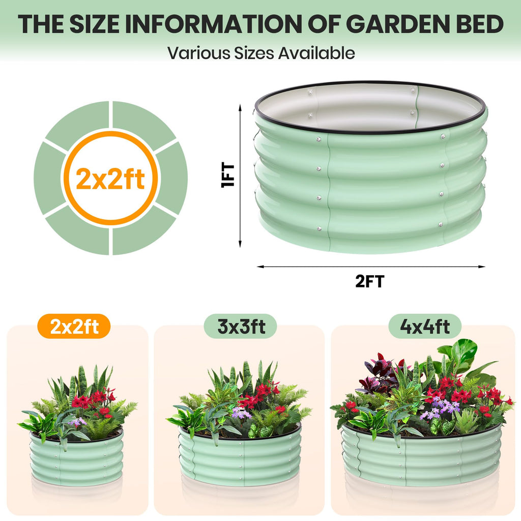 Garvee Round Galvanized Raised Garden Bed - Heavy-Duty Steel, Open Bottom Design - 2FT/3FT/4FT Sizes - Safety Corners - Outdoor Flower & Vegetable Gardening