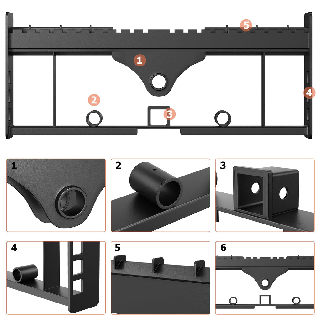 Garvee Skid Steer Pallet Fork Frame Attachment 2500 lbs, 42" Fork Blades and 45" Pallet Fork Frame, with 2 Hay Spear Sleeves, 2" Receiver Hitch, Compatible with Kubota Loaders Tractors