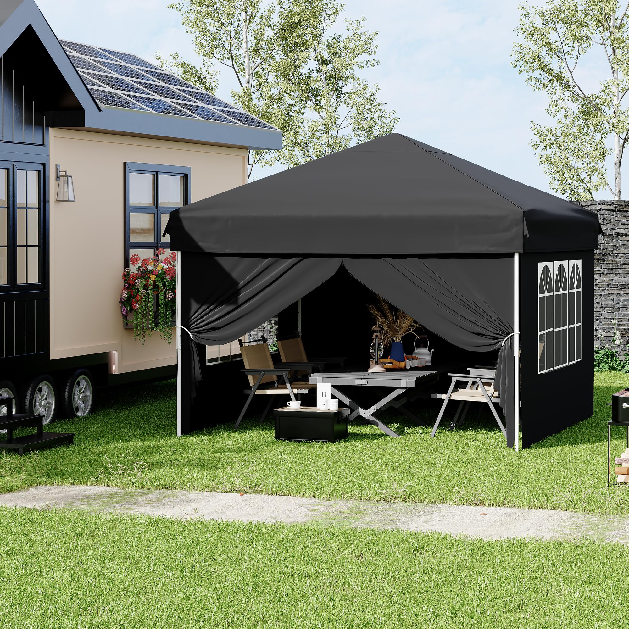 Garvee 10x10 Pop Up Canopy Tent – Waterproof with Sidewalls, Instant Setup Steel Frame, Durable Outdoor Shelter for Camping, Beach, Backyard, Party