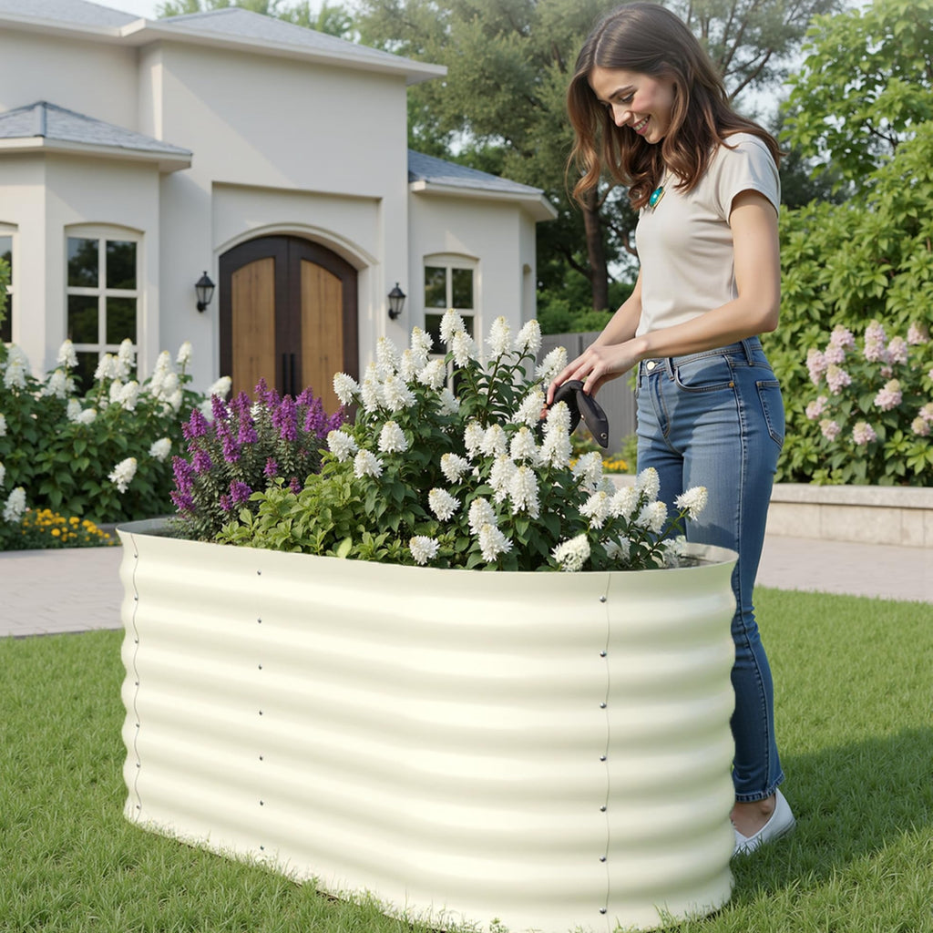 Garvee 4' X 2' X 2' Raised Garden Bed,Galvanized Raised Planter Boxes Outdoor with Easy Assembly, Large Garden Bed for Vegetables, Fruits, Flower,Raised Garden Bed,Beige