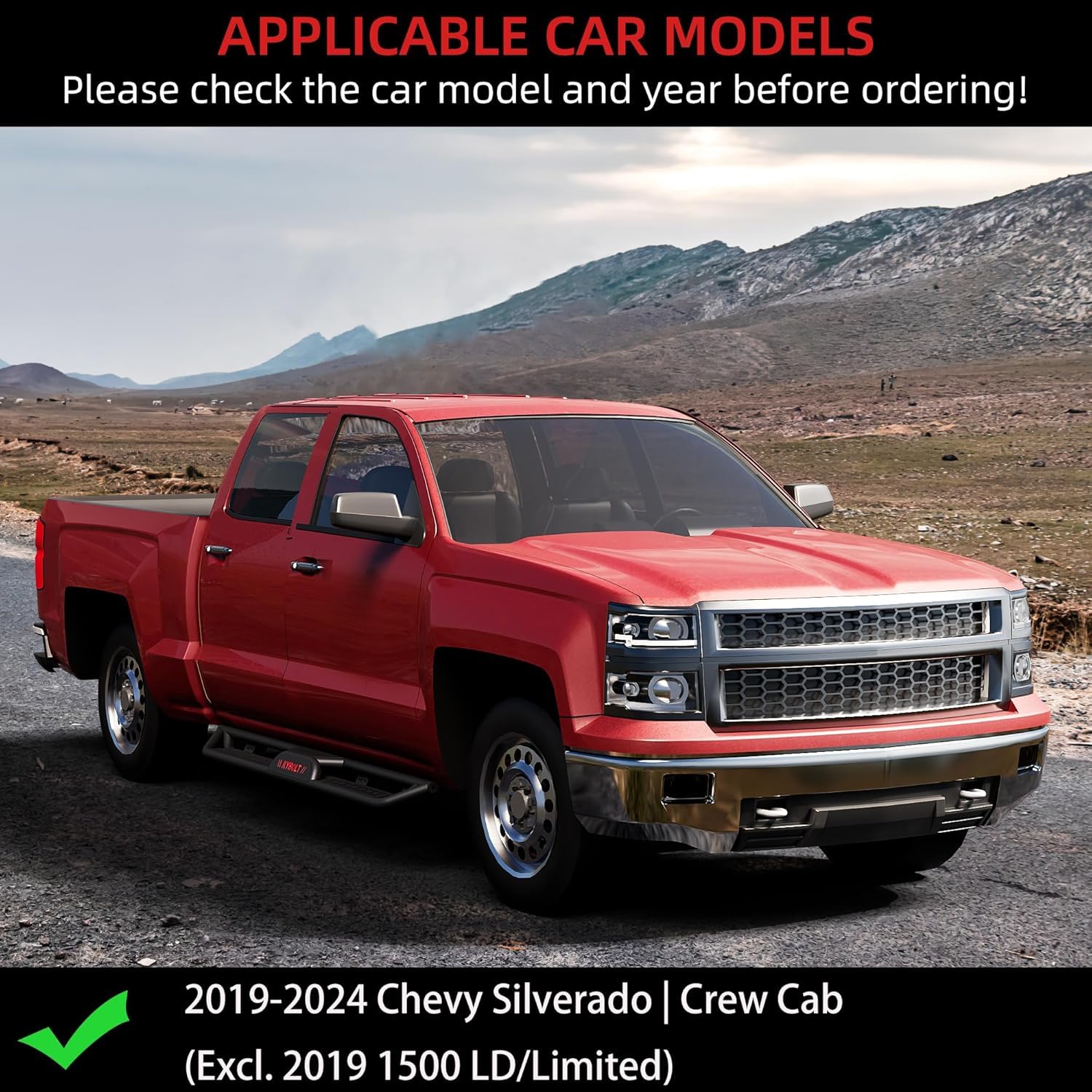 Garvee 6" Running Boards with Two-Layer Stairs Design, All-Steel Bolt-On Side Steps, Black Powder Coated Nerf Bars, Fits 2019-2024 Chevy Silverado Crew Cab (Excludes 2019 1500 LD/Limited)