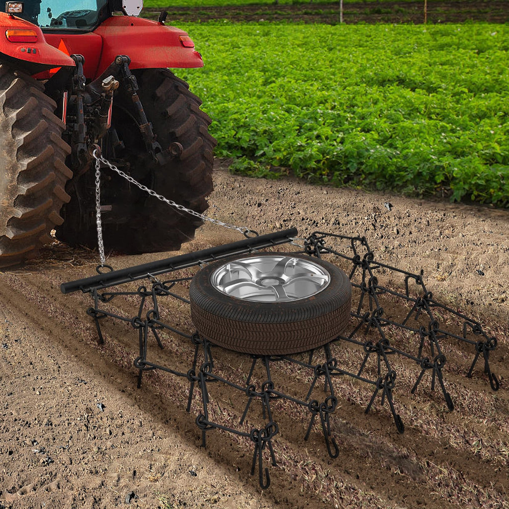 Garvee Drag Harrow 4x4 Ft Q235 Steel Mesh 0.5 Inch Thick Tines Adjustable Tow Bar Foldable Heavy Duty for Lawn Tractor ATV UTV Farm Garden