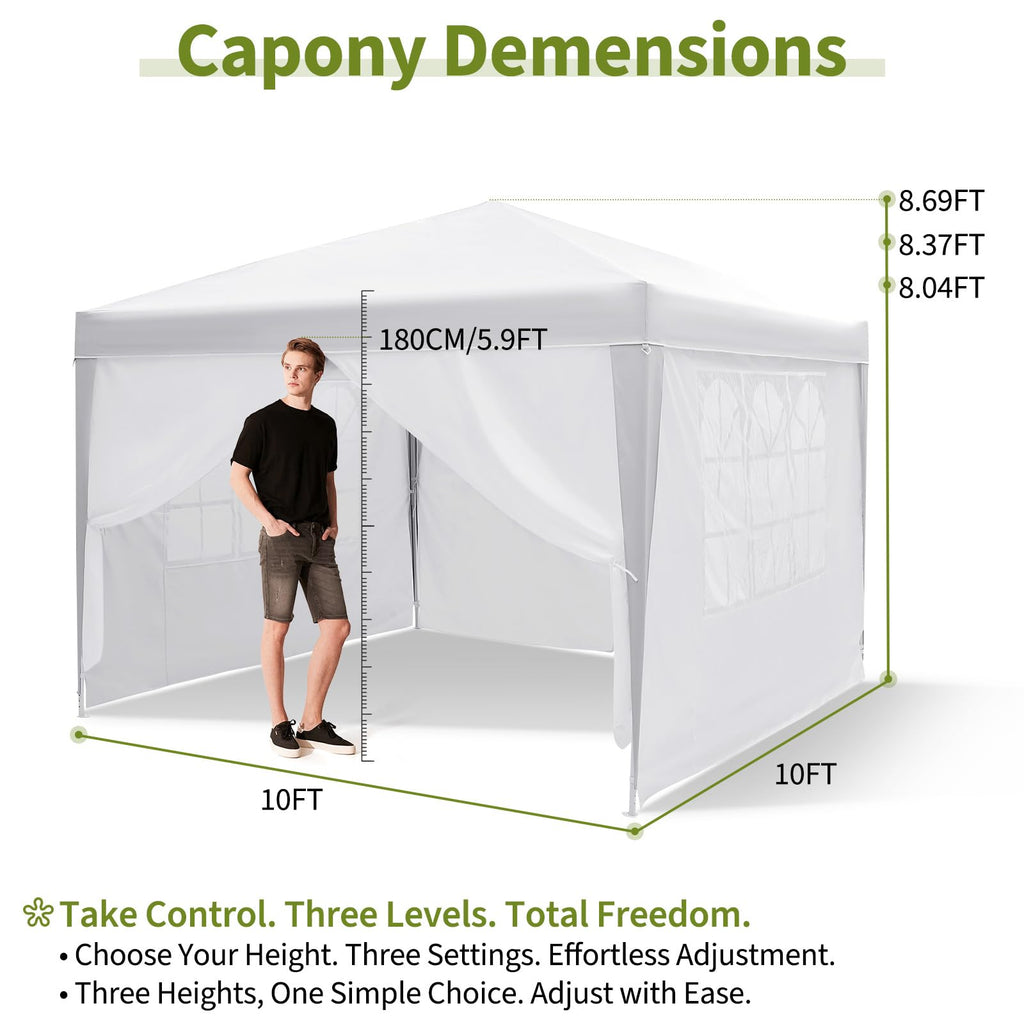 Garvee 10x10 Pop Up Canopy Tent Waterproof Instant Setup Roll-Up Windows Heavy-Duty Fabric Portable Gazebo for Camping Beach Parties Backyard