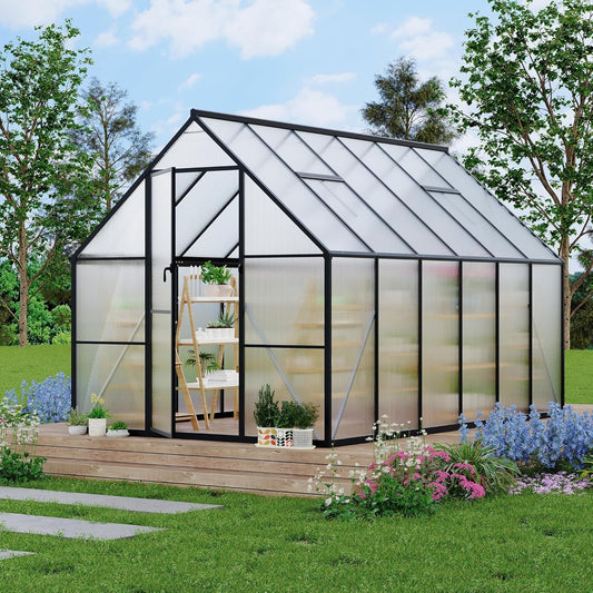 Garvee Greenhouse 8x14 Aluminum Frame Polycarbonate Panels Quick Setup Roof Vent Durable Weather-Resistant Outdoor Gardening