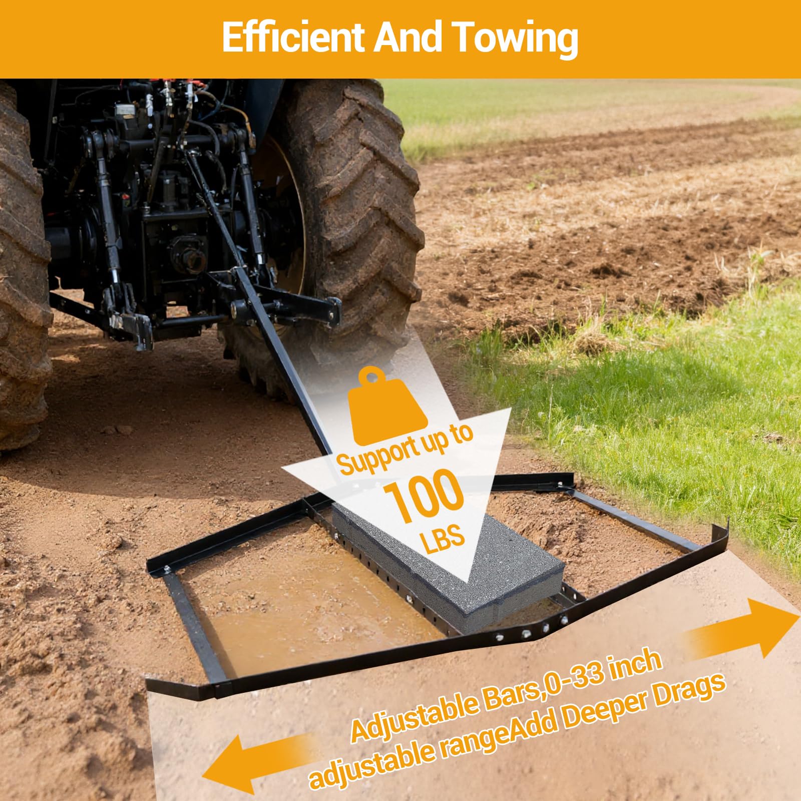 Garvee Driveway Drag 66" Steel Drag Harrow Heavy-Duty Rust-Resistant Adjustable Bars Pin-Style Hitch Tow Behind ATV UTV Garden Tractor Yard Leveling