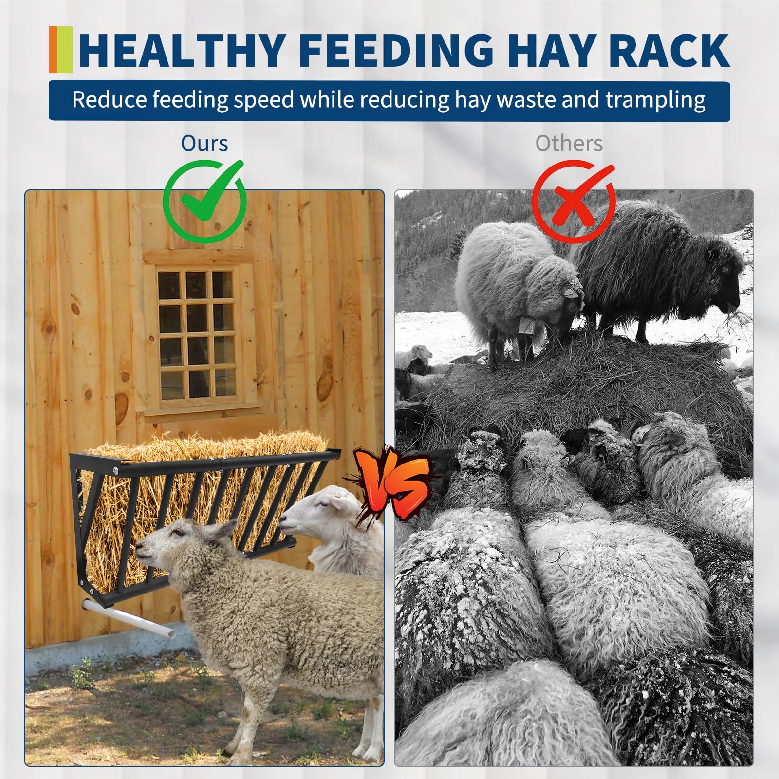 Garvee Wall Mount Hay Rack Livestock Feeder 40" Long 25 Gallon Capacity Heavy Duty Carbon Steel Rust-Resistant Easy Install Indoor Outdoor