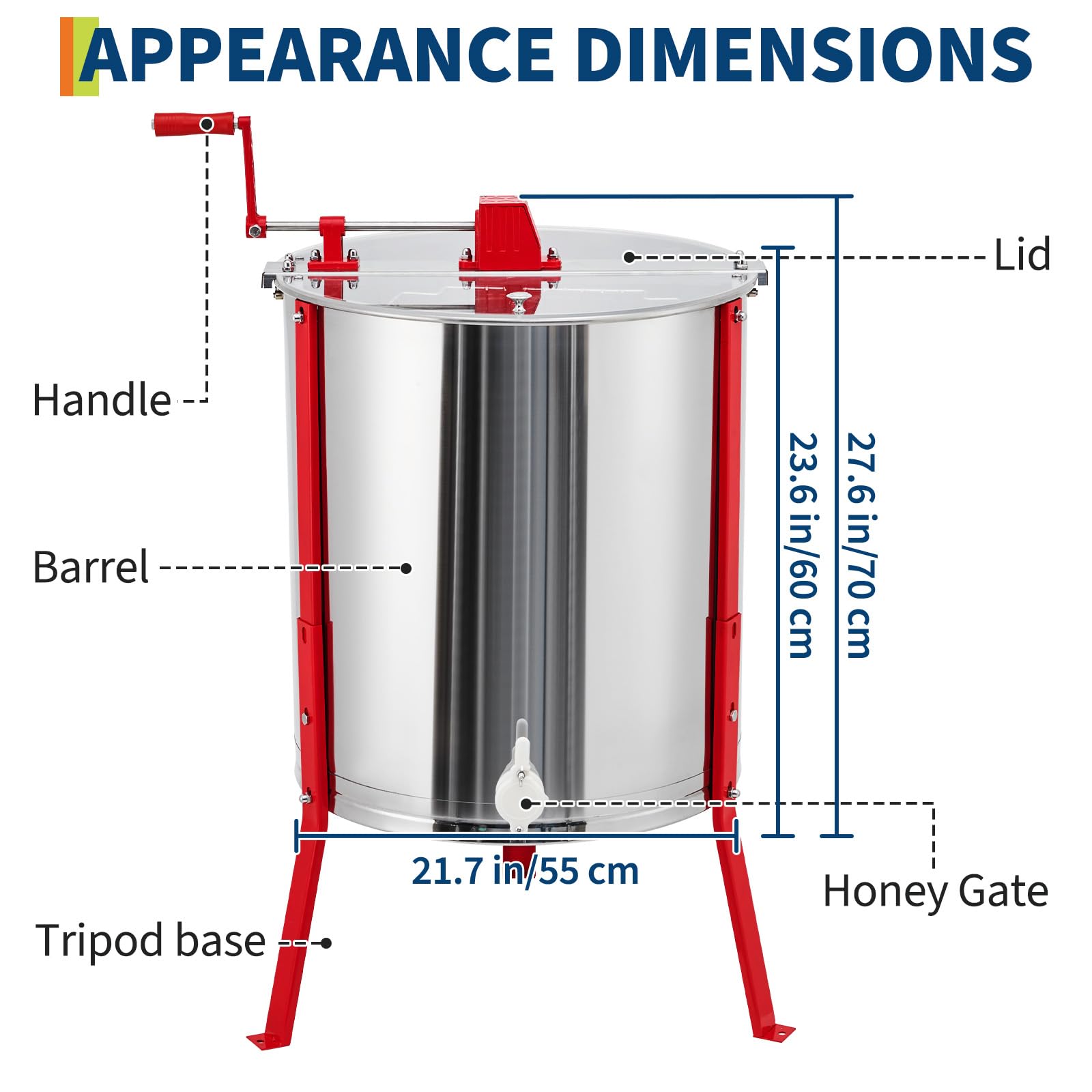 Garvee Manual Honey Extractor 2/4 Frames Stainless Steel Adjustable Legs Transparent Lid Honeycomb Drum Spinner for Beekeepers and Apiaries