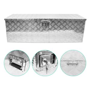 Garvee 48 Inch Aluminum Truck Tool Box, Diamond Plate Trailer Pickup Atv Truck Bed Storage Toolboxes w/Lock & 2 Keys, Rectangle, Silver