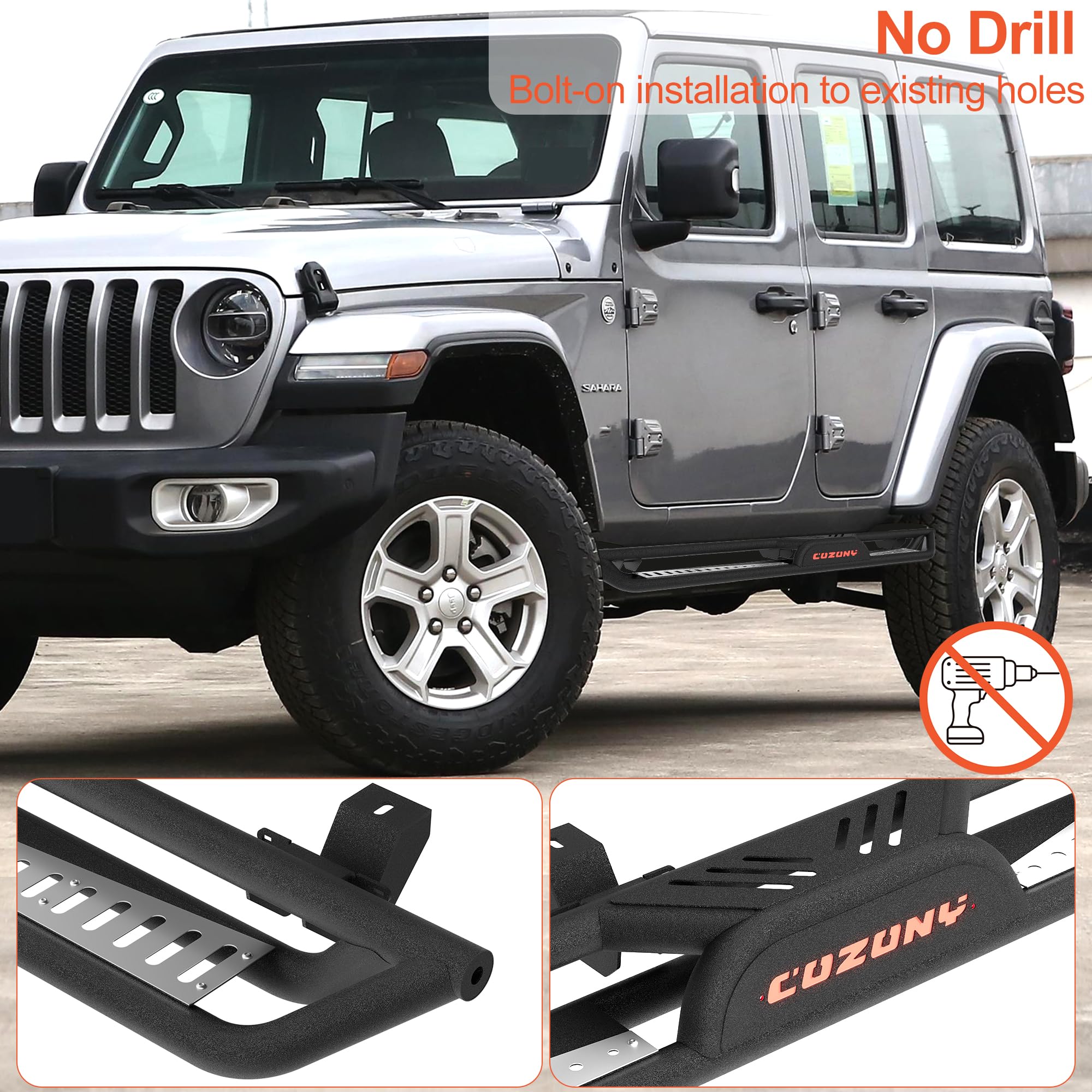 Garvee  6" Running Boards 550LB Side Steps, Non-Slip Black Powder Coated Rock Sliders, Fits 2009-2018 Dodge Ram 1500 Crew Cab, 2019-2024 Ram 1500 Classic, 2010-2024 Ram 2500/3500 Crew Cab
