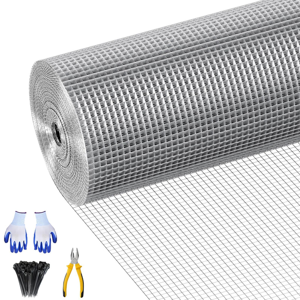 Garvee Hardware Cloth Welded Wire Mesh 1/4 in 23 Gauge Rust-Resistant Durable Galvanized Wire Roll with Gloves & Plier for Garden & Pet Fencing