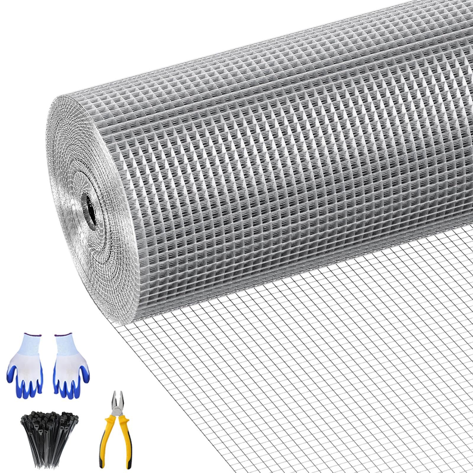 Garvee Hardware Cloth Welded Wire Mesh 1/4 in 23 Gauge Rust-Resistant Durable Galvanized Wire Roll with Gloves & Plier for Garden & Pet Fencing