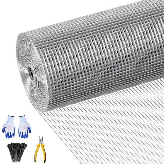 Garvee Hardware Cloth Welded Wire Mesh 1/4 in 23 Gauge Rust-Resistant Durable Galvanized Wire Roll with Gloves & Plier for Garden & Pet Fencing