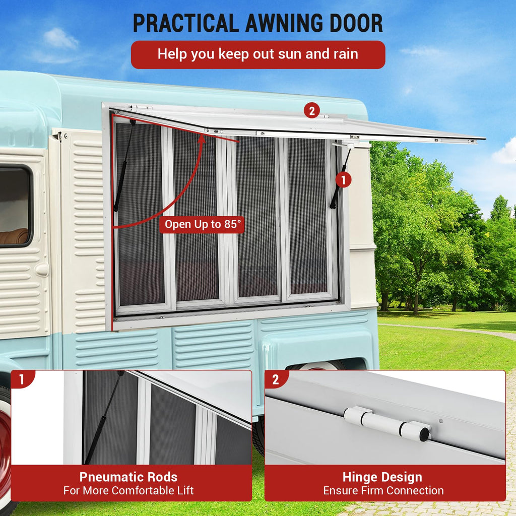 Garvee 60x36 Aluminum Alloy Concession Window, Food Truck Window with 4 Sliding Mesh Screens, 85° Opening, Dual Waterproof Seals, Rust-Resistant, for Food Trucks & Trailers