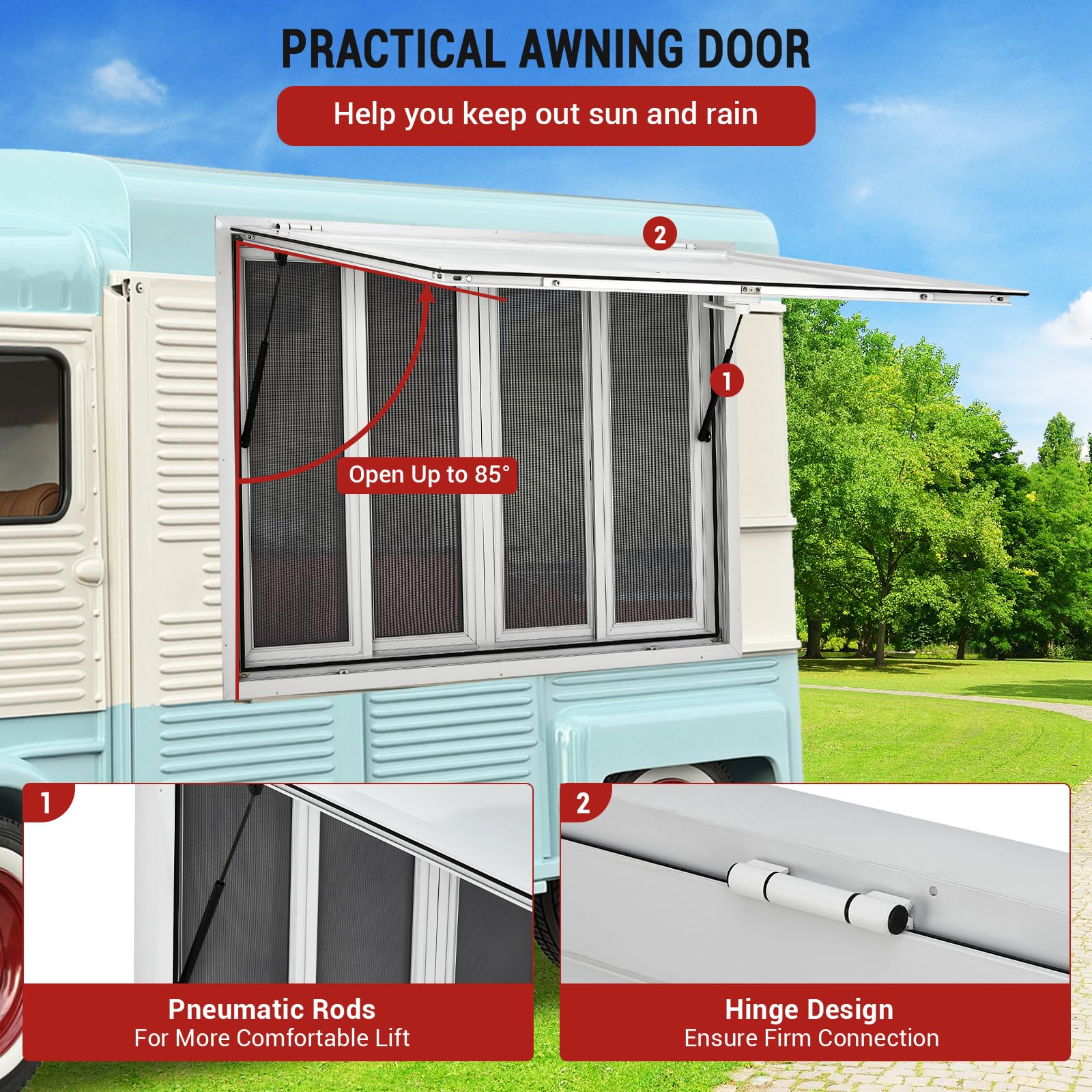 Garvee 60x36 Aluminum Alloy Concession Window, Food Truck Window with 4 Sliding Mesh Screens, 85° Opening, Dual Waterproof Seals, Rust-Resistant, for Food Trucks & Trailers