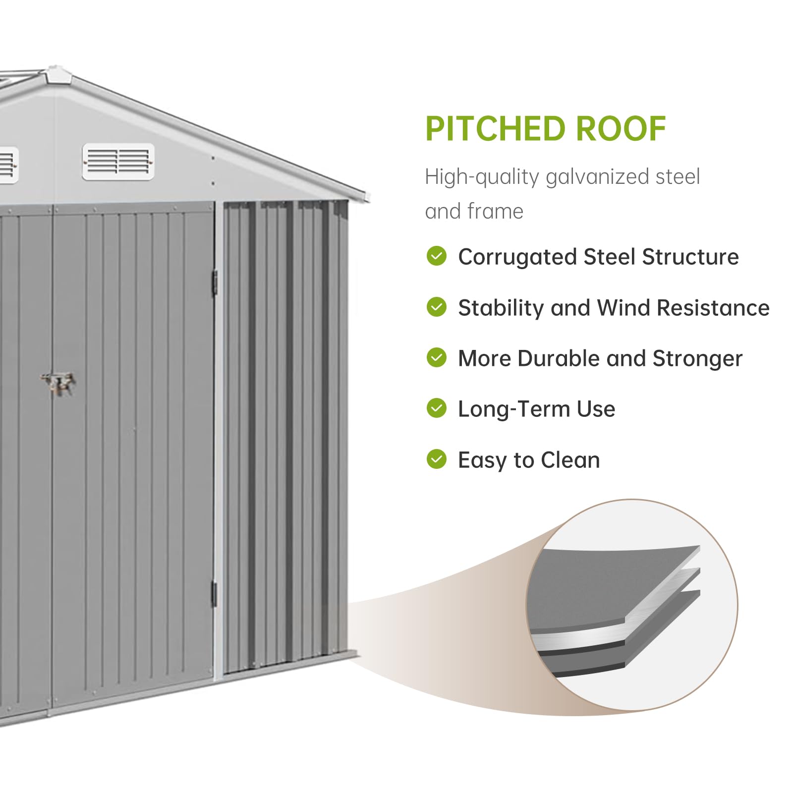 Garvee 12x10 Ft Outdoor Storage Shed Metal Tool Shed with Lockable Door Waterproof Sloped Roof Galvanized Steel for Garden Patio Lawn Poolside