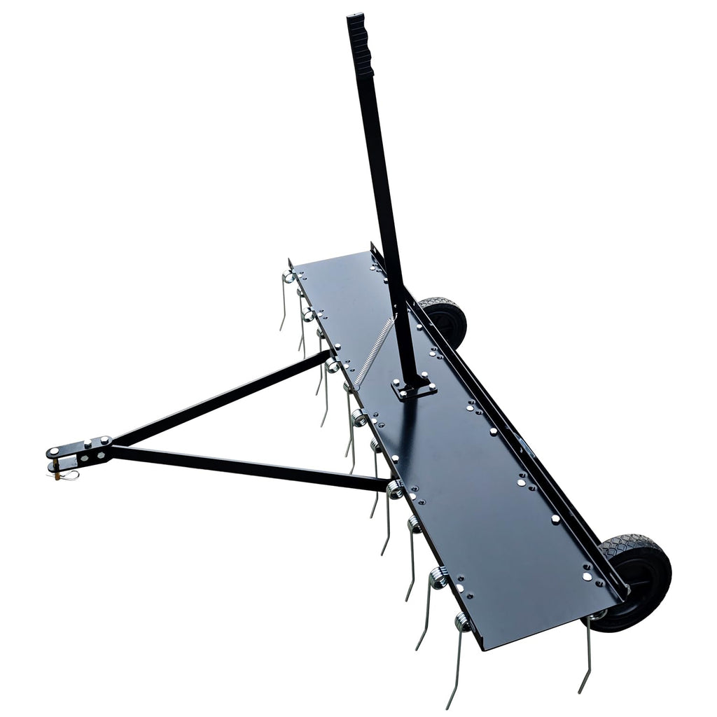 Garvee 45inch Tow Behind Dethatcher with 20 Spring Steel Tines, Heavy-Duty Lawn Rake, Rust-Resistant Steel Frame, Easy Hitch, Adjustable Height for Riding Mowers