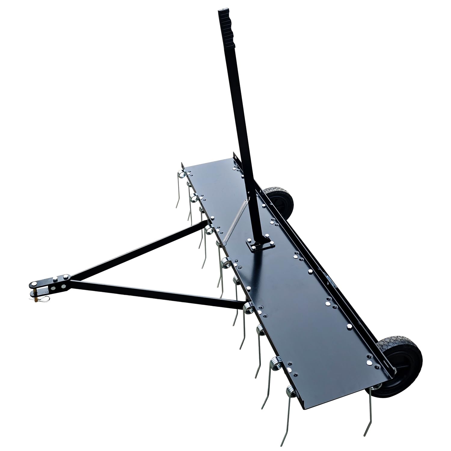 Garvee 45inch Tow Behind Dethatcher with 20 Spring Steel Tines, Heavy-Duty Lawn Rake, Rust-Resistant Steel Frame, Easy Hitch, Adjustable Height for Riding Mowers